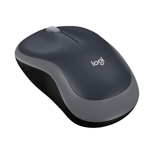Logitech M185 Wireless Mouse, 2.4GHz with USB Mini Receiver, 12-Month Battery Life, 1000 DPI Optical Tracking, Ambidextrous, Compatible with PC, Mac, Laptop - Swift Grey