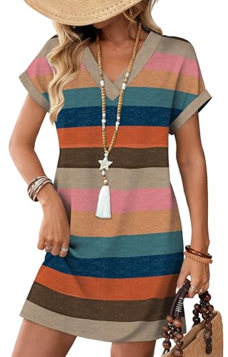 WIHOLL Womens Summer Dresses Beach Vacation Clothes Cruise Vacation Outfits Hawaiian Dresses with Pockets Business Casual Work Office Elegant Classy Tropical Resort Wear Tshirt Dress Italian Dress M