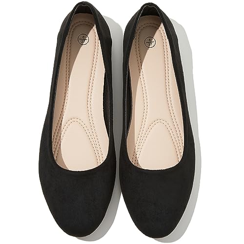 Shupua Flats for Women Round Toe Black Ballet Flats Work Shoes, Size 8
