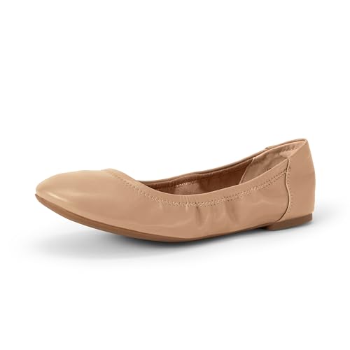Amazon Essentials Women's Slip On Ballet Flat Ballerina Shoes, Beige, 9