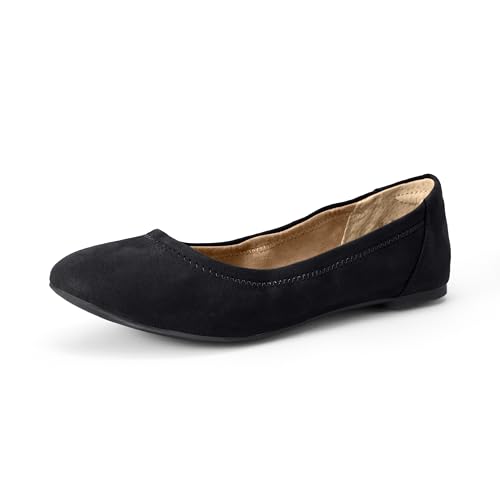 Amazon Essentials Women's Slip On Ballet Flat Ballerina Shoes, Black Microsuede, 12 Wide