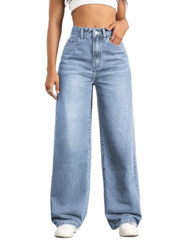 Mars power Jeans for Women Wide Leg Baggy Denim Pants(Light Blue, M)