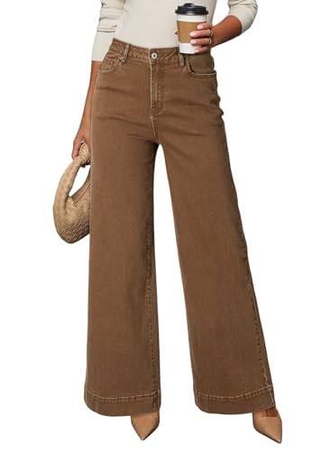 Dokotoo Women's Jeans for Women Wide Leg Stretch Denim Pants Brown Size 10