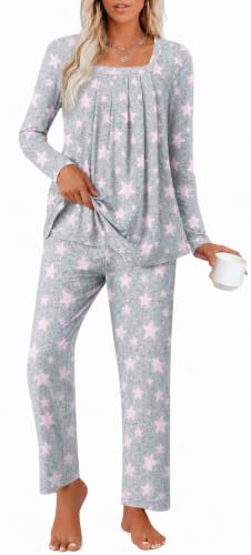 Anyally Womens Pajama Set 2 Piece Fall Pjs Set Lounge with Pockets L