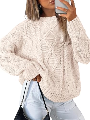 Trendy Queen Women's Oversized Cable Knit Sweaters 2026 Fall Outfits Cream