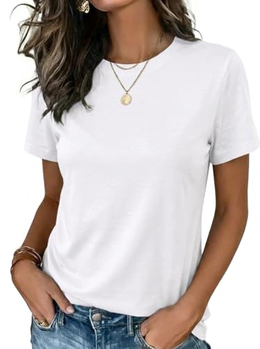Zeagoo White Tshirts Shirts for Women Trendy Short Sleeve Crewneck Tops