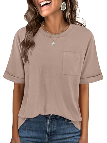 ANRABESS Womens Tops Short Sleeve Oversized T Shirts Khaki