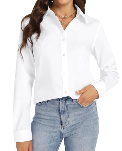 J.VER White Button Down Shirts for Women Long Sleeve Collared Dress Shirt