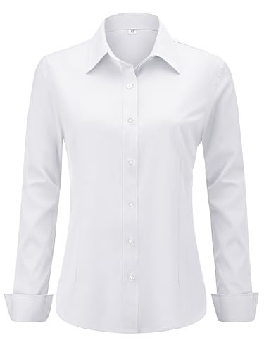hearain White Blouse for Women Dress Shirt Button Up Down Collar Blouses Long Sleeve Fitted Shirts Dress Tops Women's Collared White Size S