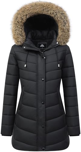 Pufflady Women's Long Winter Puffer Coat Thicken Fleece Lined Down Jacket