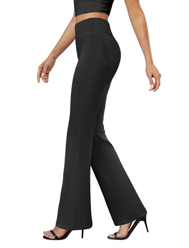 DLOODA Womens Bootcut Dress Pants Business Casual Work Pants with Pockets High Waist Stretchy Trousers Pull On Office Slacks Black