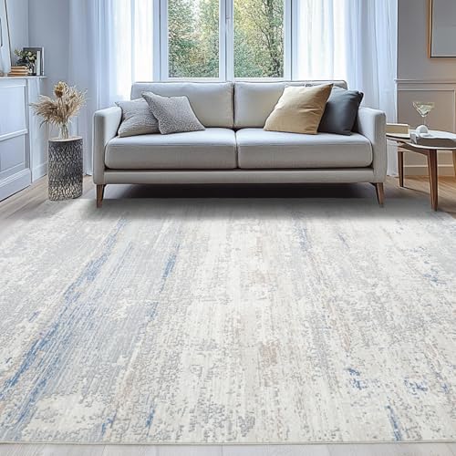 Lbris Washable Rugs 8x10 Area Rugs for Living Room- moderne abstrakte Teppiche für Schlafzimmer, Esszimmer, großer weicher Teppich mit niedrigem Flor und rutschfester Gummirückseite, neutraler Akzentteppich für Kinderzimmer und Homeoffice
