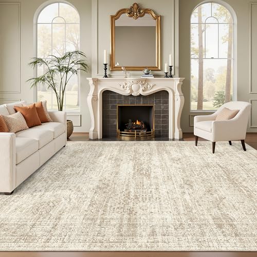 Soalmost Washable Area Rug 8x10, große weiche Teppiche für Wohnzimmer Vintage-Beigeteppich 8x10 Area Rugs für Schlafzimmer Esszimmer rutschfest schmutzresistent Untertisch-Teppich