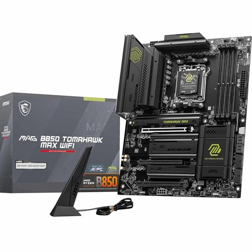 MSI MAG B850 Tomahawk MAX WiFi Motherboard, ATX - Unterstützt AMD Ryzen 9000/8000 / 7000 Prozessoren, AM5-80A SPS VRM, DDR5 Memory Boost 8400+ MT/s (OC), PCIe 5.0 x16, M.2 Gen5, Wi-Fi 7, 5G LAN