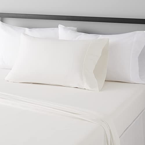Amazon Basics Lightweight Ultra-Soft, atmungsaktive, knitterfreie gebürstete Mikrofaser 3-teilige Bettlaken-Garnitur mit 14-Zoll-Tiefentaschen, Twin XL, Cream, Solid