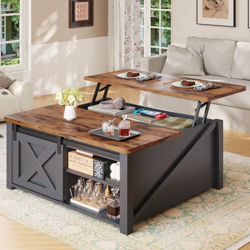 SEDETA 31.5" Lift Top Coffee Table mit Stauraum, quadratischer Couchtisch fürs Wohnzimmer, Farmhouse-Couchtisch mit großem verstecktem Stauraum und verstellbaren Ablagen, Schwarz