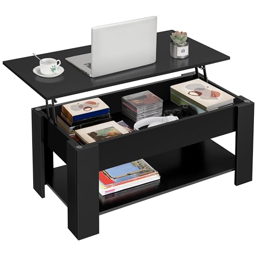 Yaheetech Wooden Coffee Table, Lift-Top-Couchtisch mit großem verstecktem Ablagefach, Lift-Tabletop-Dining-Tische für Wohnzimmer, Zuhause, kleine Räume, 38.6in, Schwarz