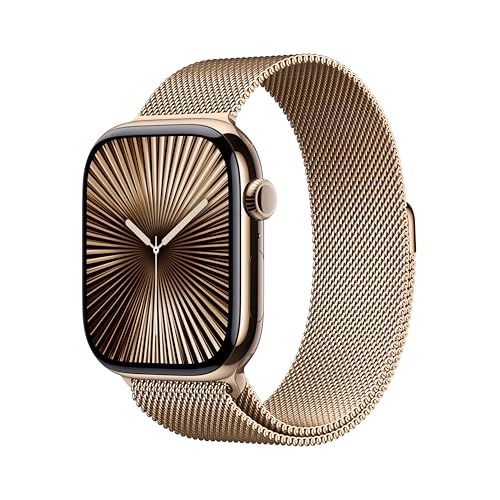 Apple Watch Series 10 [GPS + Cellular 46mm case] Smartwatch mit Gold Titanium Case mit Gold Milanese Loop - M/L. Fitness Tracker, ECG App, Always-On Retina Display, Carbon Neutral
