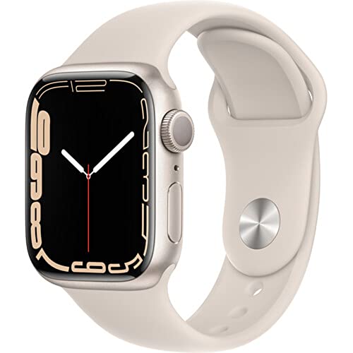 Apple Watch Series 7 (GPS, 41mm) Starlight Aluminum Case mit Starlight Sport Band, Regular (Renewed)