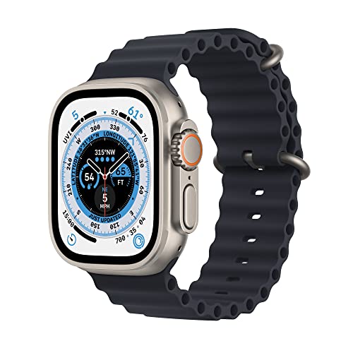 Apple Watch Ultra [GPS + Cellular 49mm] Titanium Case mit Midnight Ocean Band, One Size (Renewed)