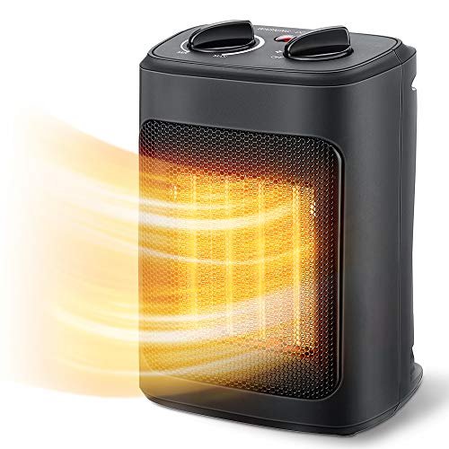 Space Heater, 1500W elektrische kachels voor gebruik binnenshuis, draagbaar met thermostaat, PTC snelverwarmende keramische kamer-kleine kachel met verwarmings- en ventilatorstanden voor slaapkamer, kantoor en gebruik binnenshuis