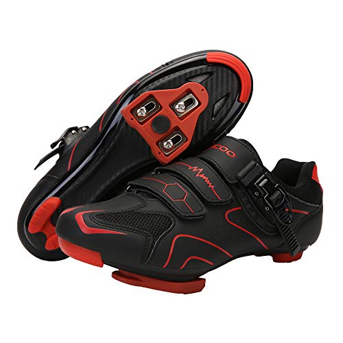 Unisex Cycling Shoes Compatible with pelaton Indoor Road Bike Riding Shoes for Men and Women Delta Cleats Clip Outdoor Pedal, (Black-red, M11)