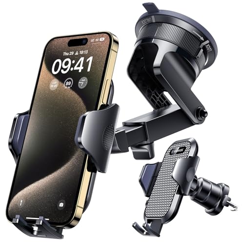 VANMASS【True Military-Grade】Car Phone Holder VANMASS [Upgraded Strongest Suction&Clip] Cell Phone Mount for Dashboard Windshield Vent Kit, Truck Cradle Stand for iPhone 17 Pro Max 16 15 14 Android,Ink Black