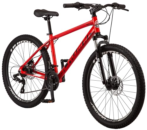 Schwinn High Timber ALX Mountain Bike for Adult Men Women, 26-Inch Wheels, 21-Speeds, Front Suspension, Aluminum Frame, Mechanical Disc Brakes, Red