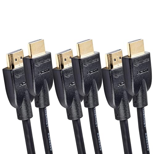 Amazon Basics HDMI Cable, 3-Pack, 6 ft, High-Speed 4K@60Hz HDMI 2.0 Cord, 18Gbps, 2160p, 48 bit, Compatible with TV/PS5/Xbox/Roku/Blu-ray, Ethernet Ready, Black