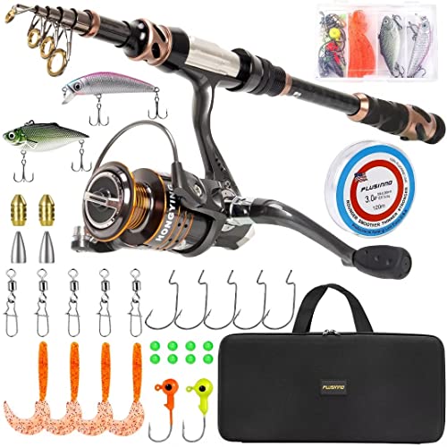 PLUSINNO Fishing Rod and Reel Combos -24 Ton Carbon Fiber Telescopic Fishing Pole