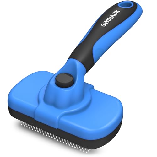 Swihauk Self Cleaning Slicker Brush - Hautfreundliches Deshedding-Pflegewerkzeug für Hunde & Katzen, geeignet für haarende & behaarte Haustiere, mit Zubehör für Haustierbedarf, Blau