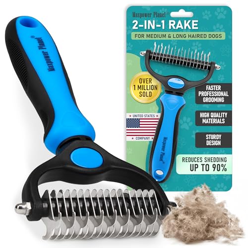 Maxpower Planet Original Pet Grooming Rake - Doppelseitiges Deshedding- und Entfilzungswerkzeug, Unterwoll-Rechen für Hunde & Katzen, extra breiter Hundepflegekamm & Deshedder-Kamm für langes Haar, reduziert Haaren um 95%