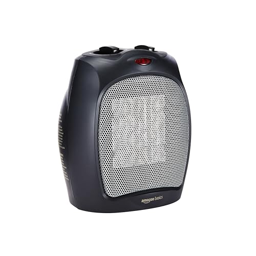 Amazon Basics Ceramic Space Heater, Portable Indoor Heating Solution, With Overheat and Tip-Over Protection, Thermostat, Non-Oscillating, 1500W, 7.52