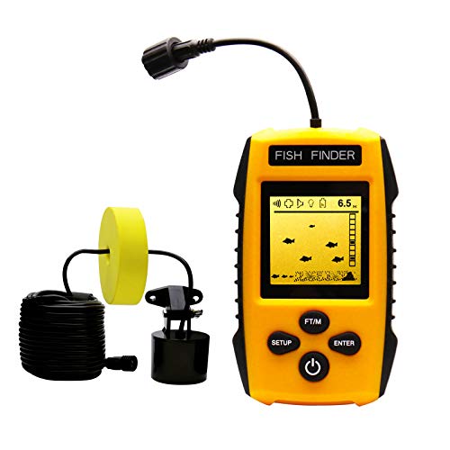 Yoocylii Handheld Fish Finder Portable Fishing Kayak Fishfinder Fish Depth Finder Fishing Gear with Sonar Transducer and LCD Display