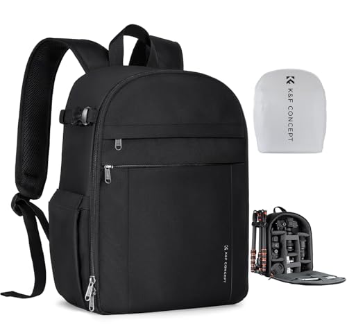 K&F CONCEPT Lightweight Camera Backpack Bag, Professional Photography Bag Compatible with Canon/Nikon/Sony Camera and Lens Accessories, Camera Case with Tripod Strap & Rain Cover