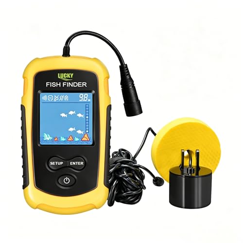 LUCKY Kayak Portable Fish Depth Finder Water Handheld Fish Finder Sonar Castable Kayak Boat Fishfinder Transducer Fishing LCD Display FFC1108