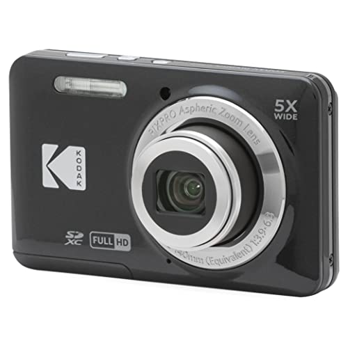 Kodak PIXPRO FZ55-BK 16MP CMOS Sensor Digital Camera 5X Optical Zoom 28mm Wide Angle 1080P Full HD Video 2.7 LCD Vlogging Camera (Black)