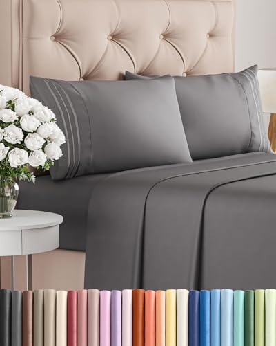 Queen Size 4 Piece Sheet Set - Comfy Breathable & Cooling Sheets - Hotel-Luxus-Bettwäsche für Frauen und Männer - tiefe Taschen, einfach passend, weiche und knitterfreie Bettwäsche - Dark Grey Oeko-Tex Bettwäscheset