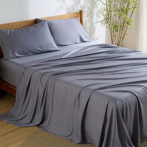 Bedsure King Size Sheets Set, Cooling Sheets für heiße Schläfer, aus Bambus abgeleitete Viskose, PureWoven, atmungsaktiv & weich, tiefe Taschen bis zu 16 Inches, Hotel-Luxus-Bettwäsche mit seidigem Gefühl, Dark Grey