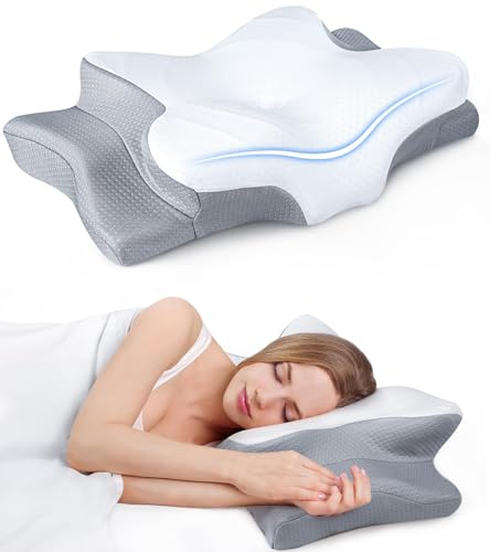 Ultra Pain Relief Cooling Pillow voor nekondersteuning, verstelbaar cervicale kussen voor comfortabel slapen, geurloos ergonomisch contour memory foam kussen, orthopedisch bedkussen voor zij-, rug- en buikslapers