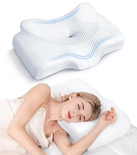 Osteo Cervical Pillow voor verlichting bij nekpijn, hol ontwerp, geurloos memory foam kussen met koelende hoes, verstelbaar orthopedisch bedkussen om te slapen, ondersteuning voor zij- en rugslapers