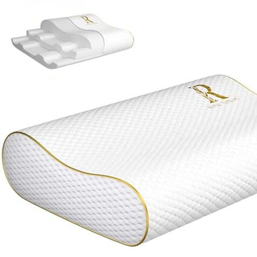 Royal Therapy Memory Foam Pillow, Queen nekpijnverlichting, contour cervicale kussen, voor nek- en schouderpijn, zij-, rug- en buikslapers, 24x14x5 inches