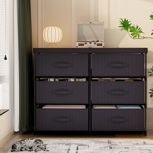 GcdPai Dresser with 6 Fabric Drawer Stand desktop stevige metalen kunststof steunbuis kubusopbergkast voor slaapkamerorganisatie, studentenkamer, hal, entree