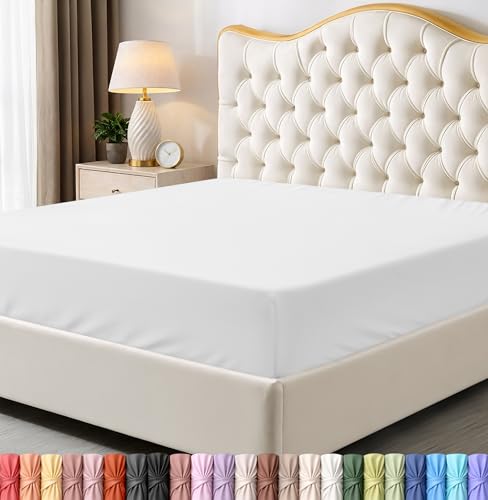 Utopia Bedding Queen Fitted Sheet - Onderlaken - Diepe pocket - Zachte microfiber - Krimp- en kleurvast - Onderhoudsvriendelijk - Alleen 1 hoeslaken (White)