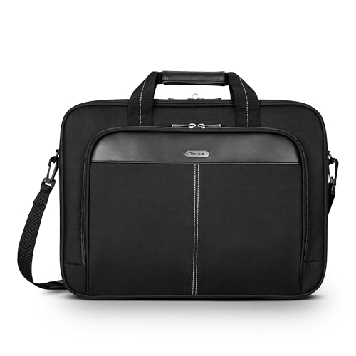 Targus 15-16 Inch Slim Lightweight Laptop Briefcase, Black - Messenger und Schultertasche mit gepolstertem Fach und Trolley-Gurt für 16" Laptops (TCT027US)