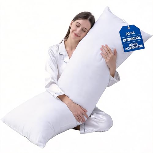DOWNCOOL Large Body Pillow Insert- ademende full body pillow voor zijslapers - zacht lang bedkussen voor volwassenen - 20 x 54 inch (wit)
