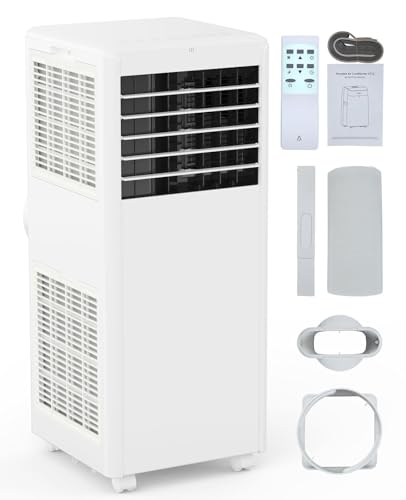 GarveeLife Portable Air Conditioner,8,000 BTU voor kamers tot 350 Sq.Ft., slimme compacte AC-unit met koeling, ontvochtiger, ventilator, afstandsbediening en raamkit, wit