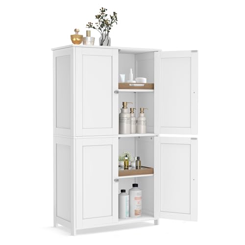 VASAGLE Floor Storage Cabinet, Shaker-kast met 2 verstelbare planken, 4 deuren, hoge vrijstaande organizer, voor keuken, badkamer, woonkamer, Cloud White UBBC553WH01S