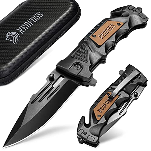 NedFoss Pocket Folding Knife DA75, 3 in 1 Pocket Knife Gifts for Men Women, Survival Knife with Liner-Lock Belt Clip, Seat Belt Cutter, Glass Breaker, Hunting knife for Camping Hiking