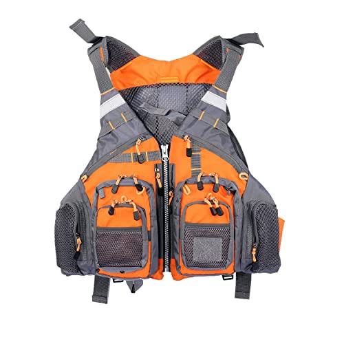 JKSPORTS Fly Fishing Vest Fishing Safety Life Jacket voor zwemmen, zeilen, varen, kajakken, drijven, multifunctionele ademende rugzak voor mannen en vrouwen, kajakvest, zwemvest (Orange,with Foam)